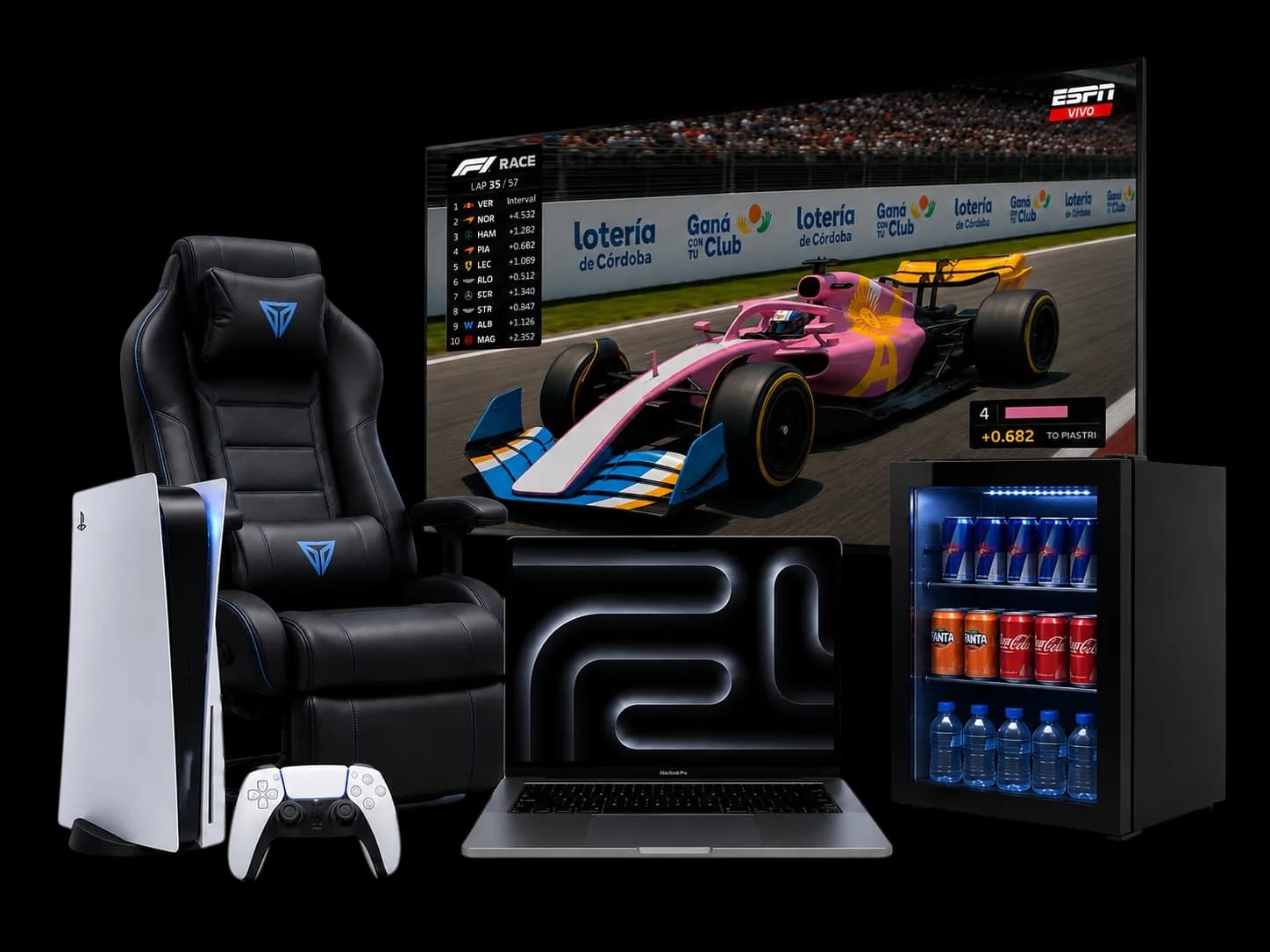 Premios del sorteo 2: silla gamer, televisión, PlayStation 5, notebook y frigobar.